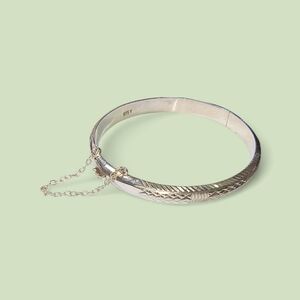Vintage Sterling Silver Diamond Cut Etched Bangle Bracelet